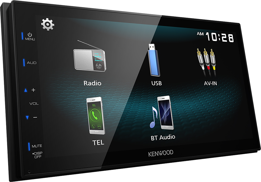 Reproductor Kenwood 6,8", 2 DIM, 13 andas, 2 salidas RCA