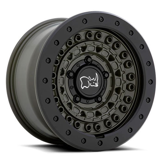 Rin 17x8.5 6x139 Barr Negro con Verde Offset -18 Black Rhino