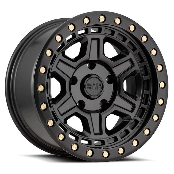 Rin 17x9 6x139 Reno Negro Matte y tuercas doradas Offset -12 Black Rhino