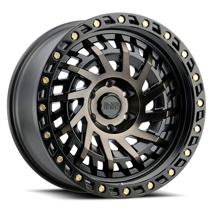 Rin 17x9 6x139 Shredder Matte Balck y dorado Offset -12 Black Rhino