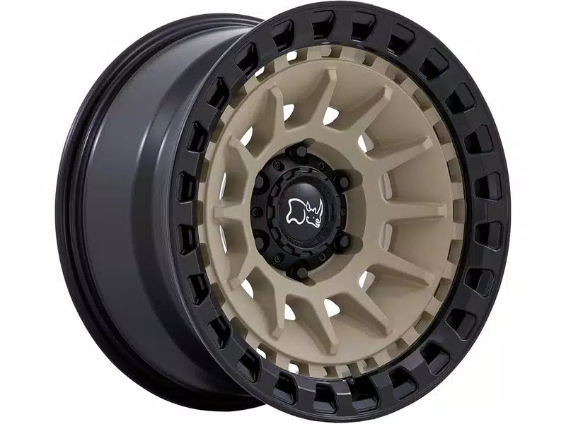 Rin 17x8.5 6x139 Barrage Negro con Beige offset -10 Black Rhino