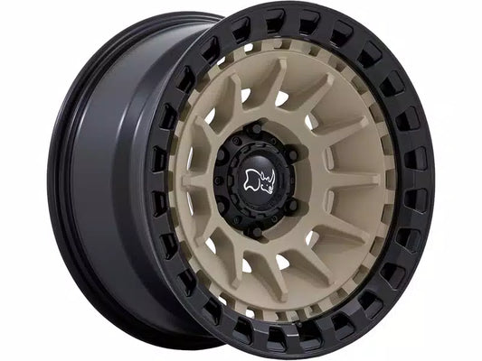 Rin 17x8.5 6x139 Barrage Negro con Beige offset -10 Black Rhino