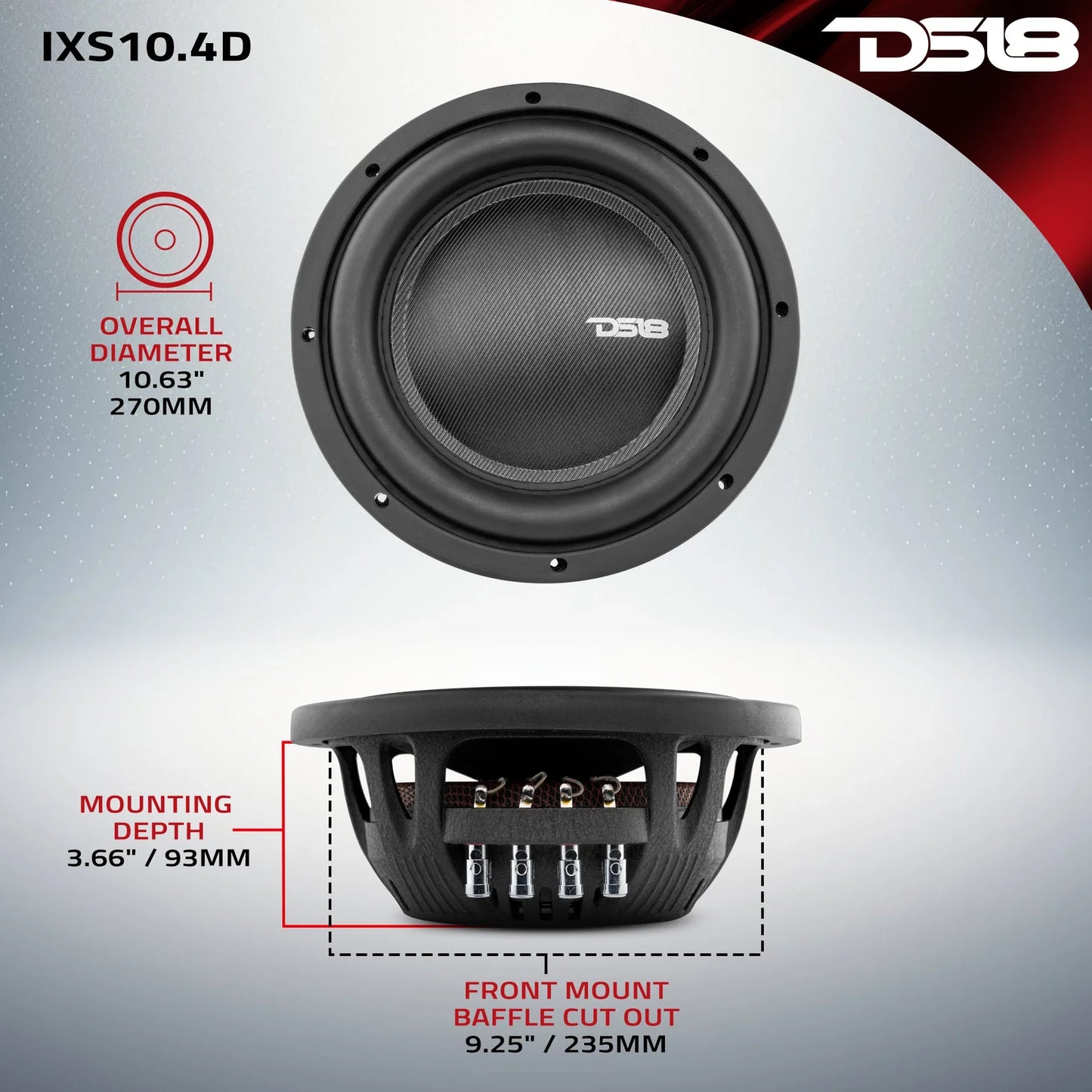 Bajo Plano 10" DS18 800 RMS Dual 4+4 ohm