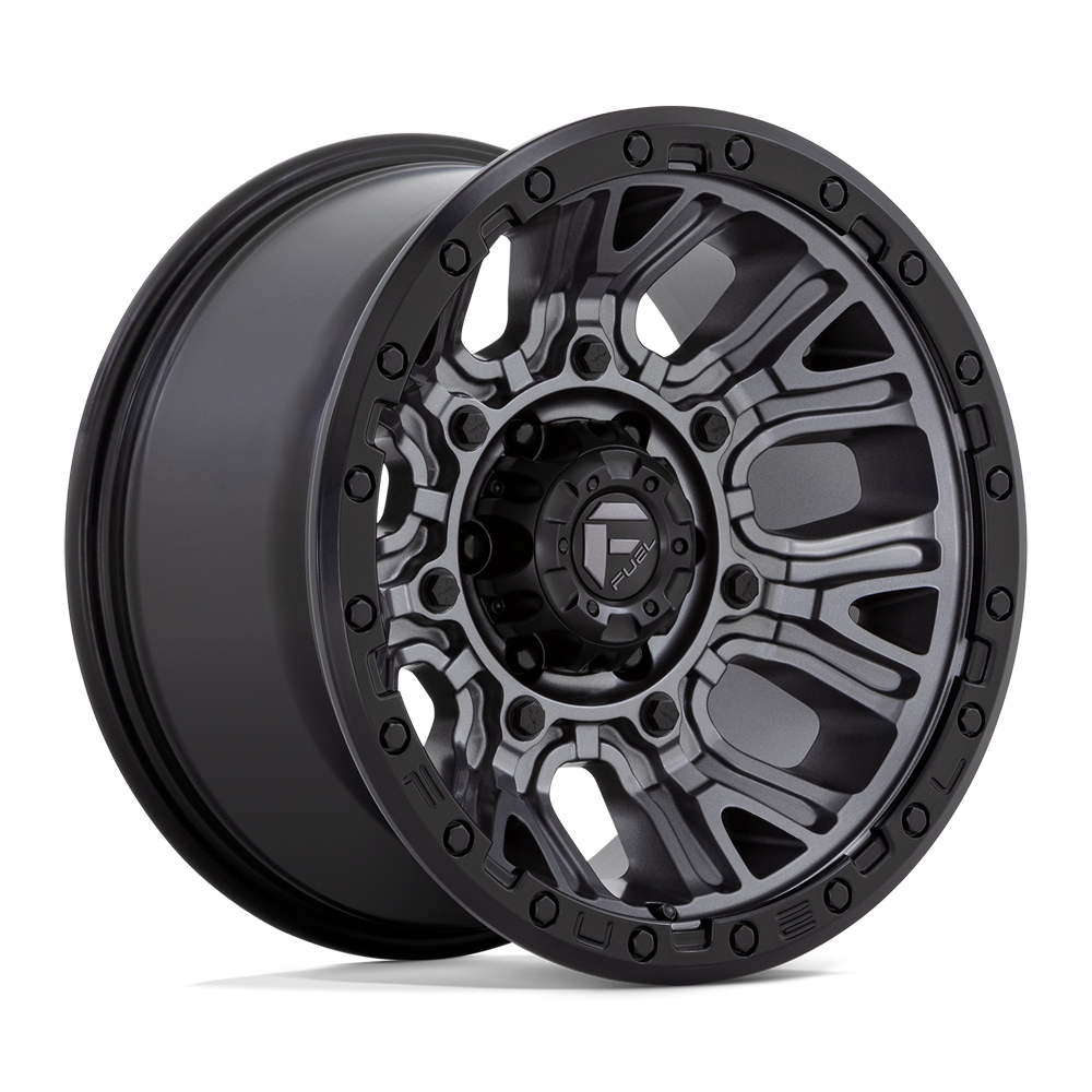 Rin 17x9 6x139/135 Traction Gris Mate con borde Negro Offset -12 FUEL